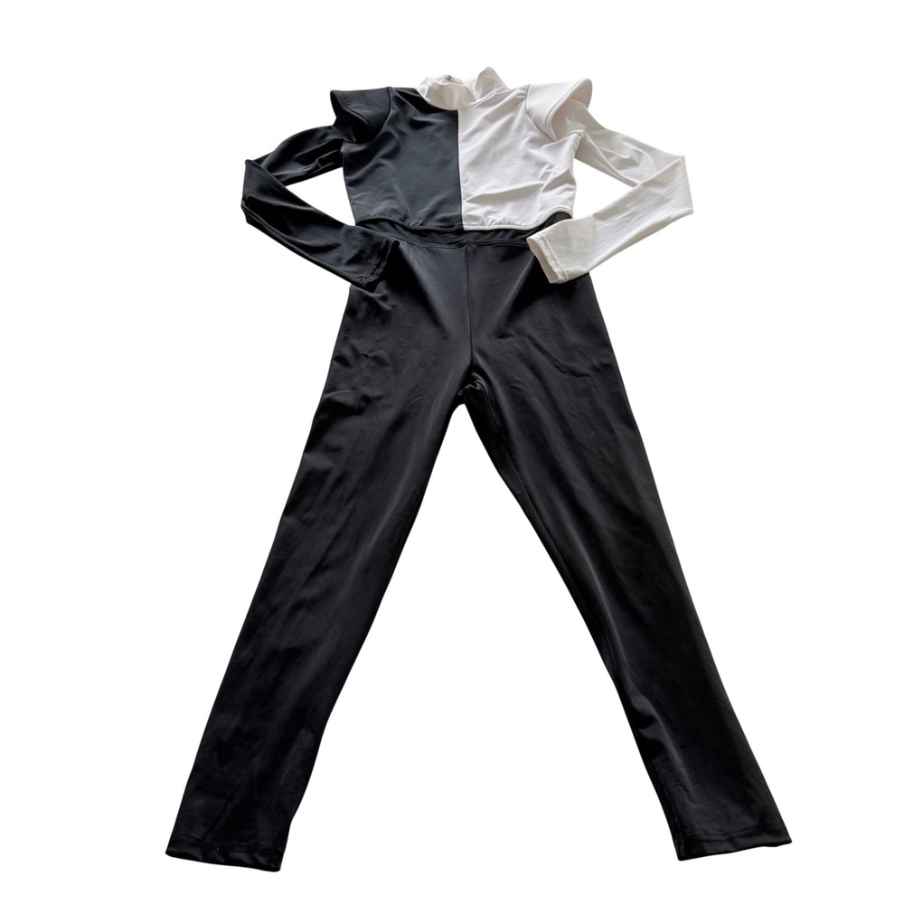 Weissman‎ Power 14352 Dance Unitard Adult Medium MA Black White Acro Jazz